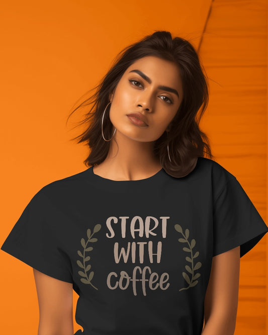 Female Round Neck Half Sleeve  coffee day